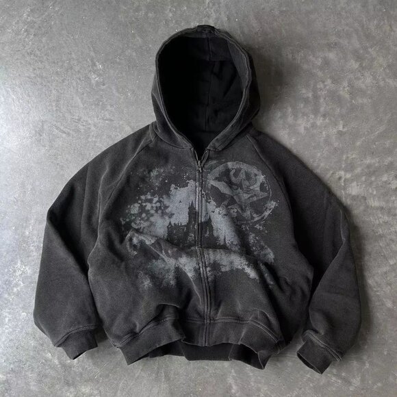 Black and Grey Zip up Hoodie - Picture 2 of 2
